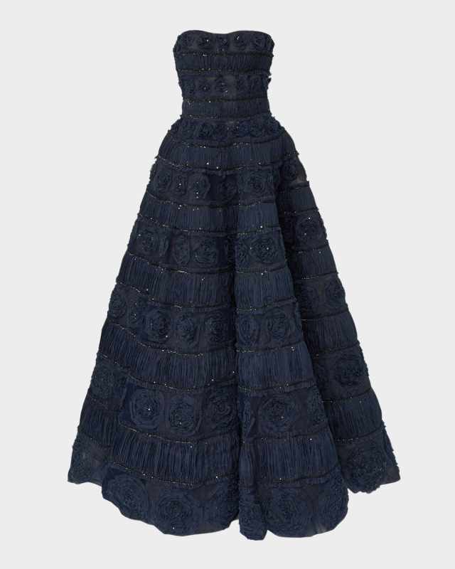 Strapless Rose Embroidered Ball Gown